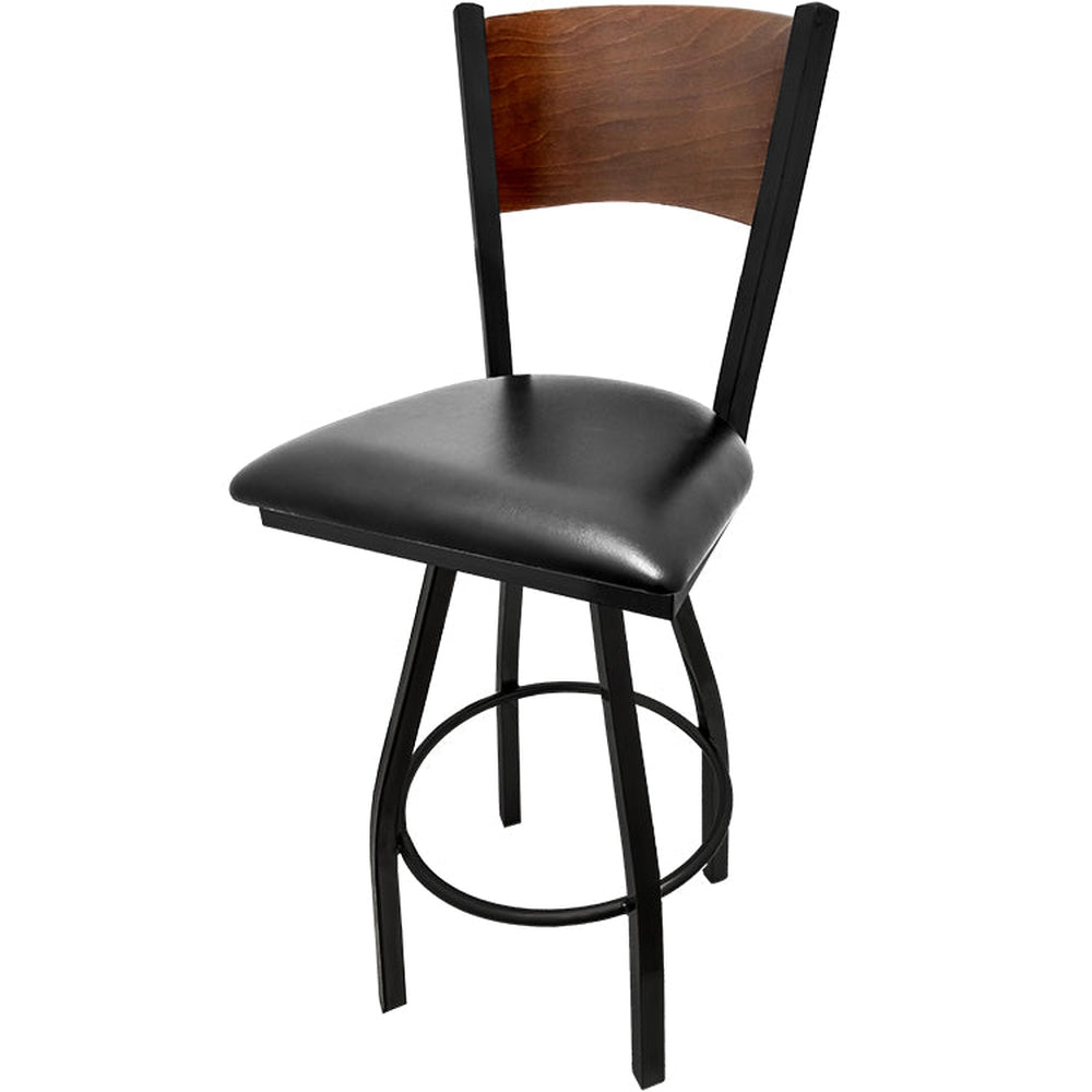 plain wood back barstool with black swivel frame