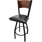 plain wood back barstool with black swivel frame