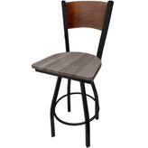 plain wood back barstool with black swivel frame