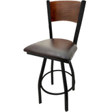 plain wood back barstool with black swivel frame