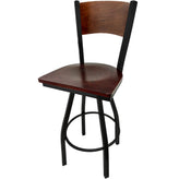 plain wood back barstool with black swivel frame