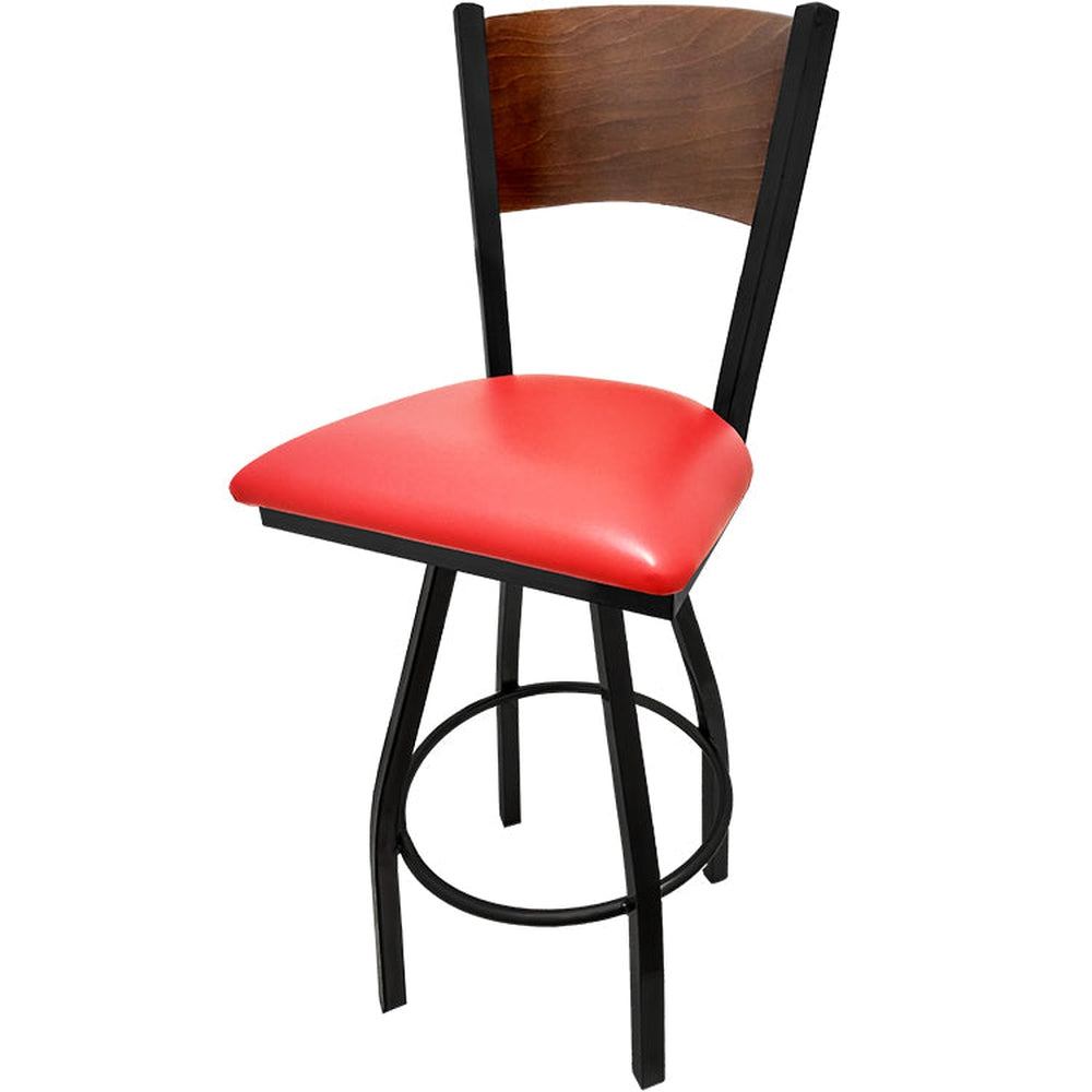 plain wood back barstool with black swivel frame