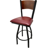 plain wood back barstool with black swivel frame