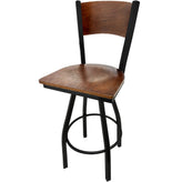 plain wood back barstool with black swivel frame