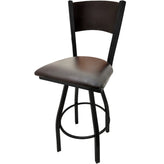 plain wood back barstool with black swivel frame