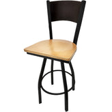 plain wood back barstool with black swivel frame