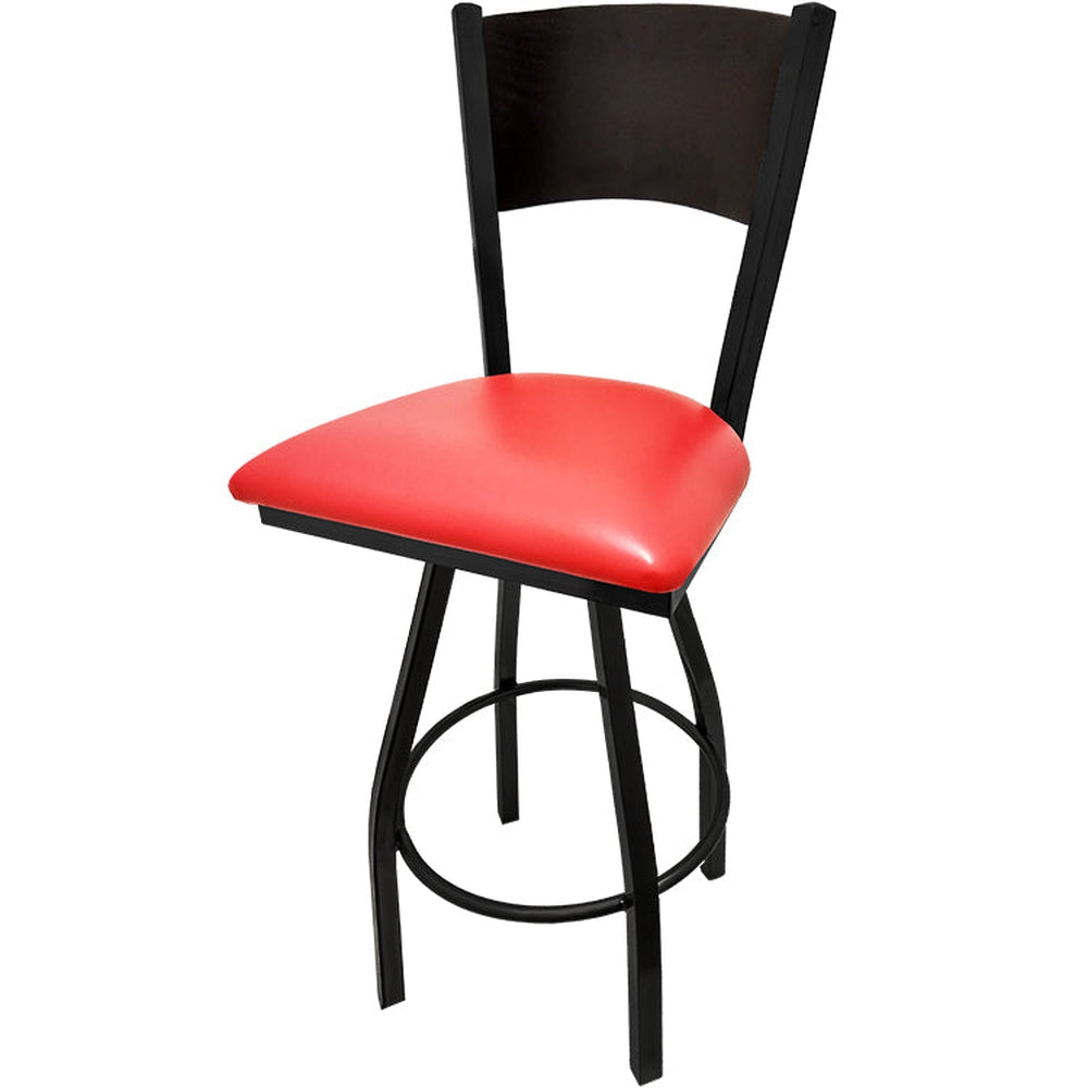 plain wood back barstool with black swivel frame