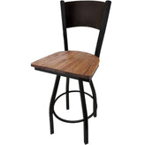 plain wood back barstool with black swivel frame