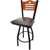 shoreline wood back barstool with black swivel frame