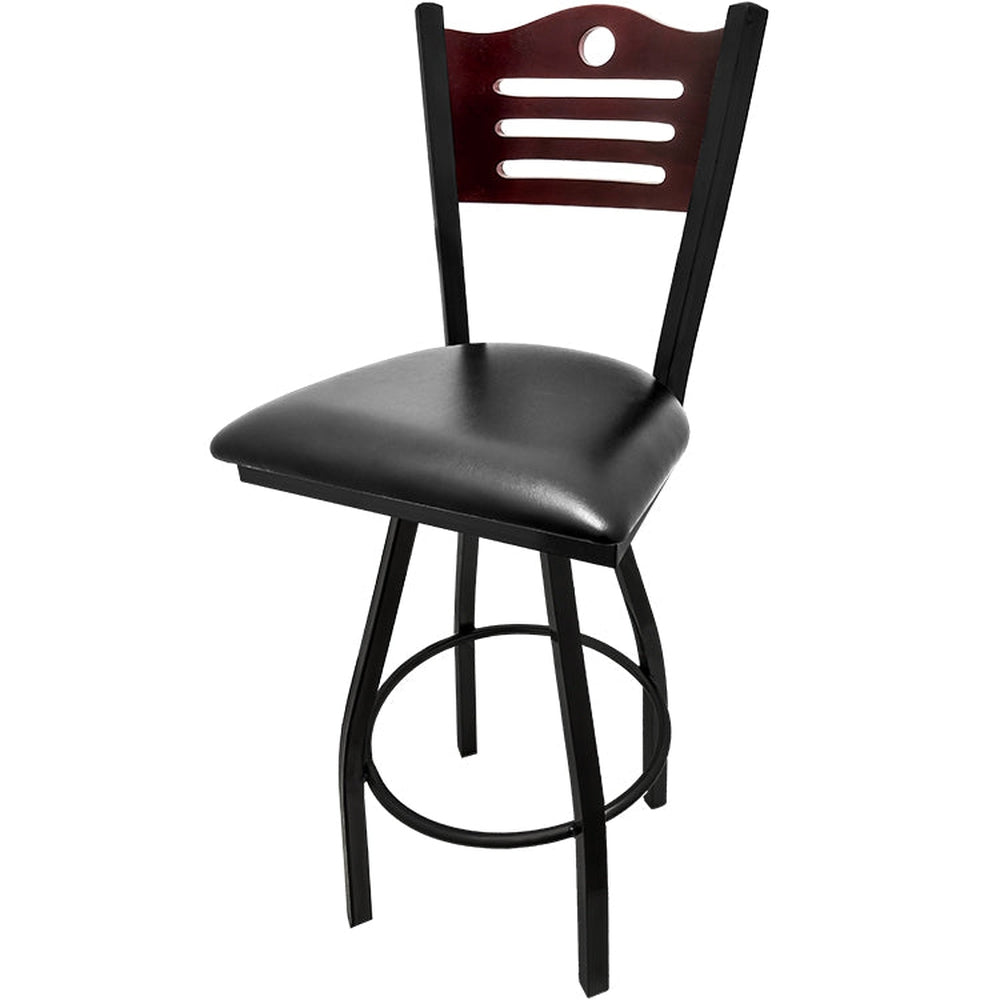 shoreline wood back barstool with black swivel frame