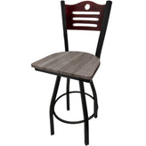 shoreline wood back barstool with black swivel frame