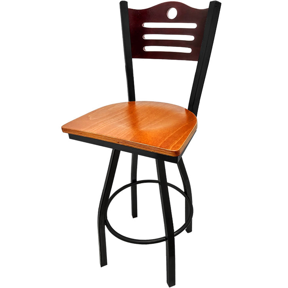 shoreline wood back barstool with black swivel frame