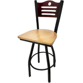 shoreline wood back barstool with black swivel frame