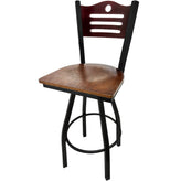 shoreline wood back barstool with black swivel frame