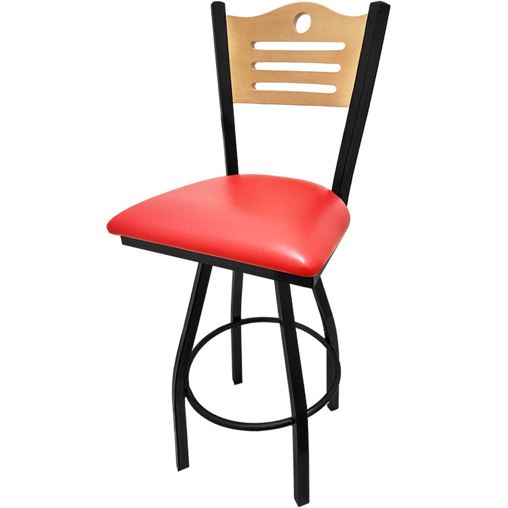 shoreline wood back barstool with black swivel frame