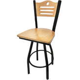 shoreline wood back barstool with black swivel frame