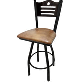 shoreline wood back barstool with black swivel frame