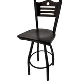 shoreline wood back barstool with black swivel frame