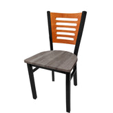 5 line wood back chair with black frame