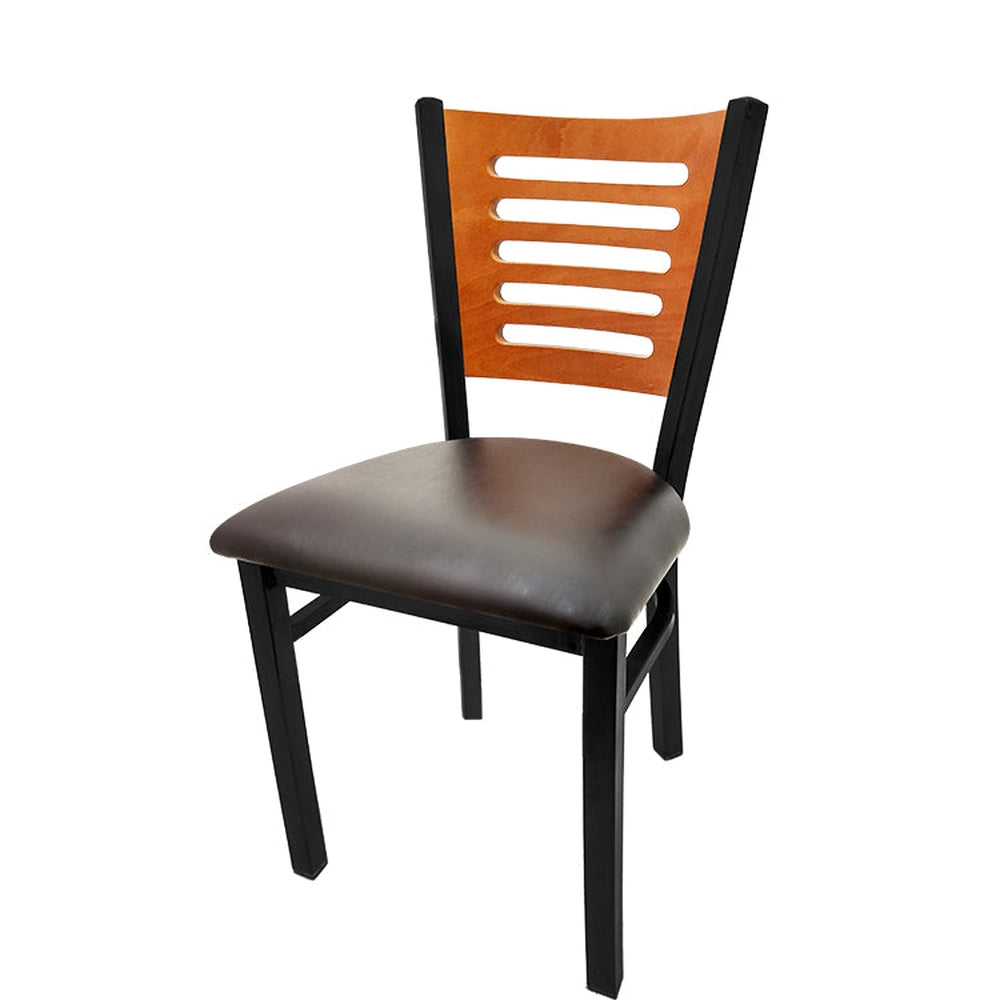 5 line wood back chair with black frame