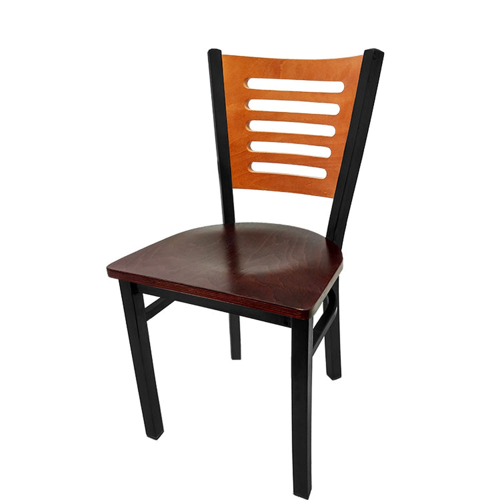 5 line wood back chair with black frame