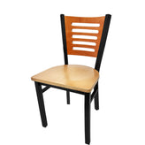 5 line wood back chair with black frame