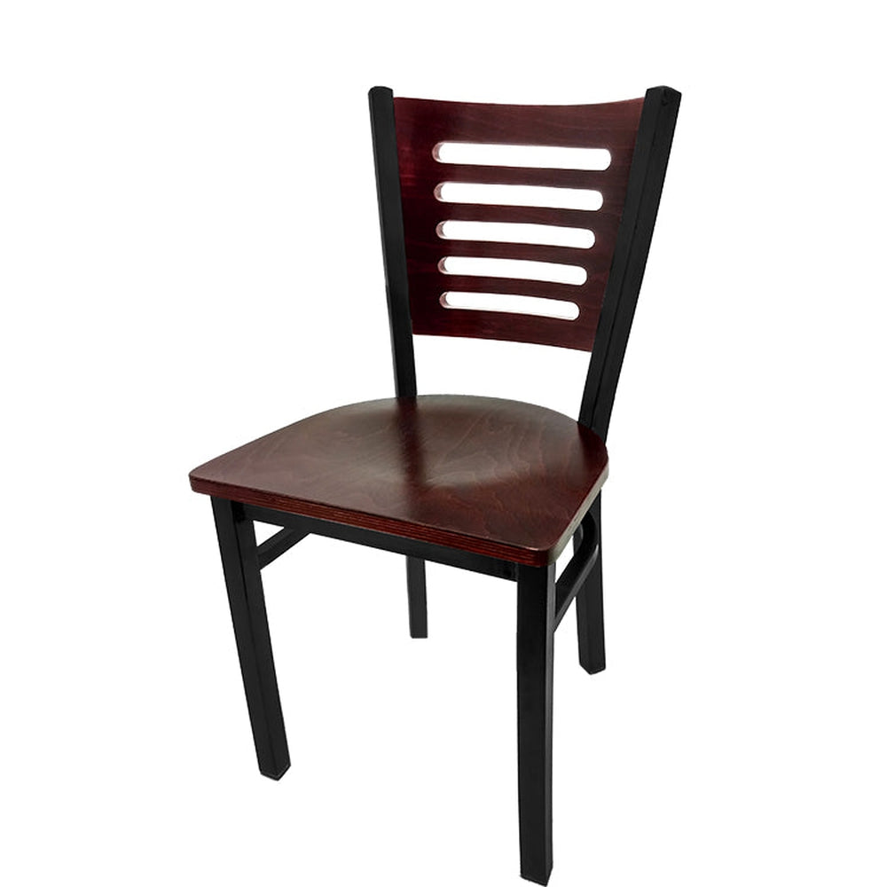 5 line wood back chair with black frame