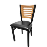 5 line wood back chair with black frame