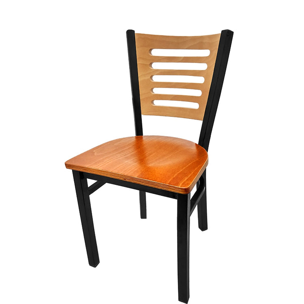 5 line wood back chair with black frame