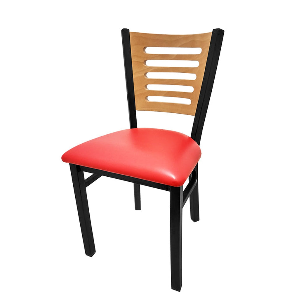 5 line wood back chair with black frame