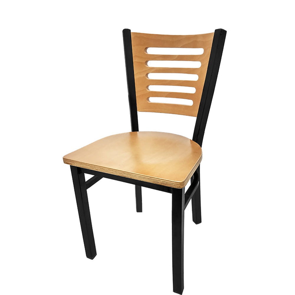 5 line wood back chair with black frame