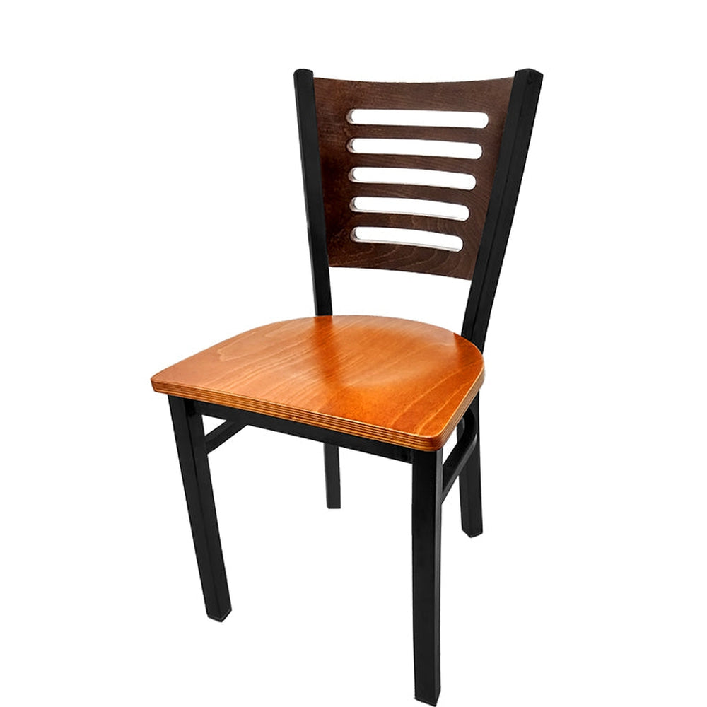 5 line wood back chair with black frame