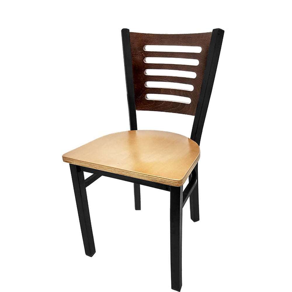 5 line wood back chair with black frame