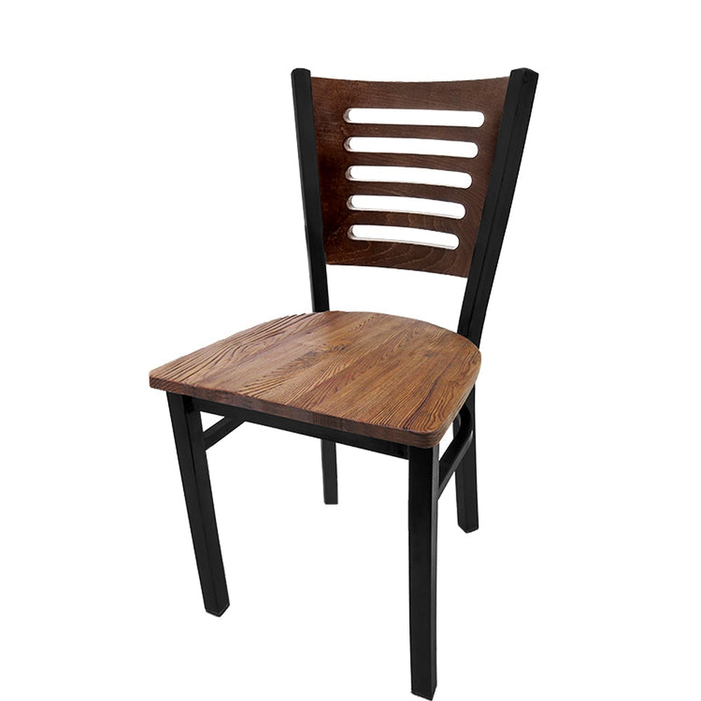 5 line wood back chair with black frame