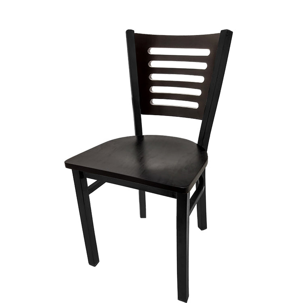 5 line wood back chair with black frame