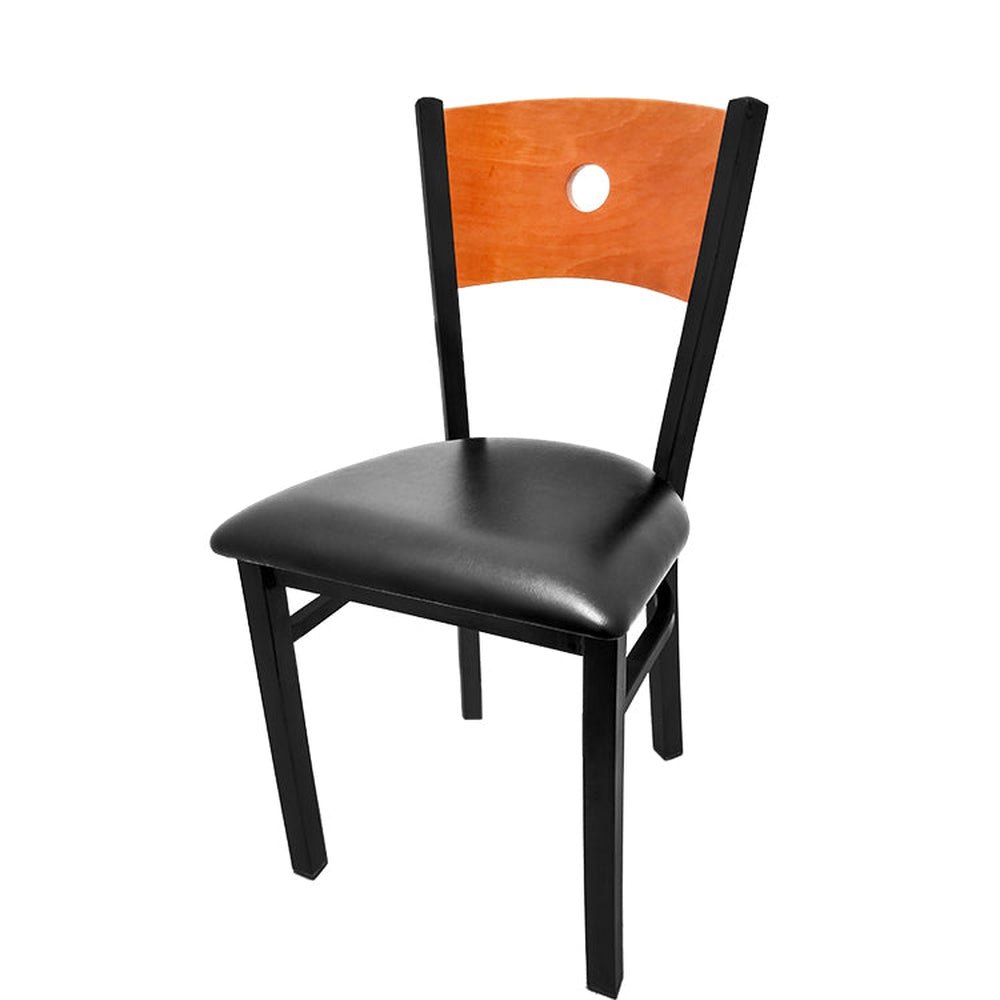 bullseye wood back chair with black frame