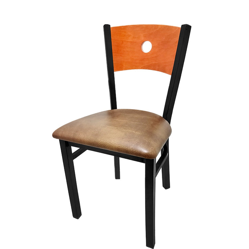 bullseye wood back chair with black frame