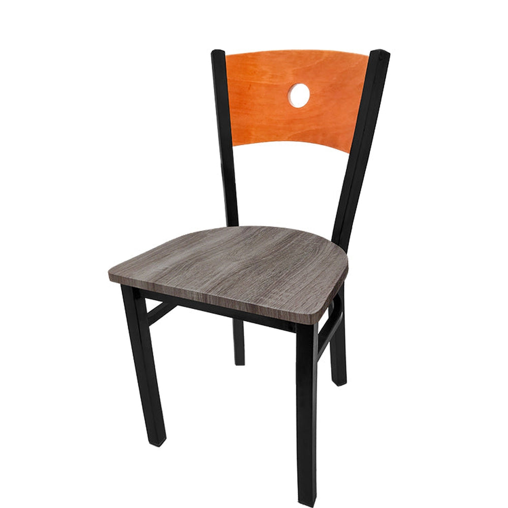 bullseye wood back chair with black frame