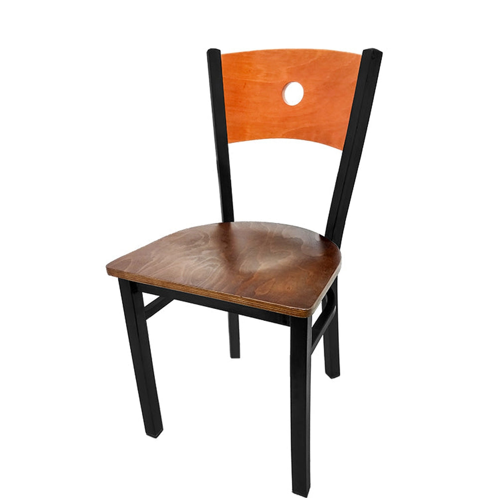 bullseye wood back chair with black frame