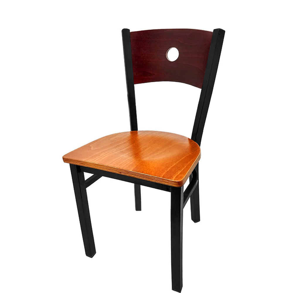 bullseye wood back chair with black frame