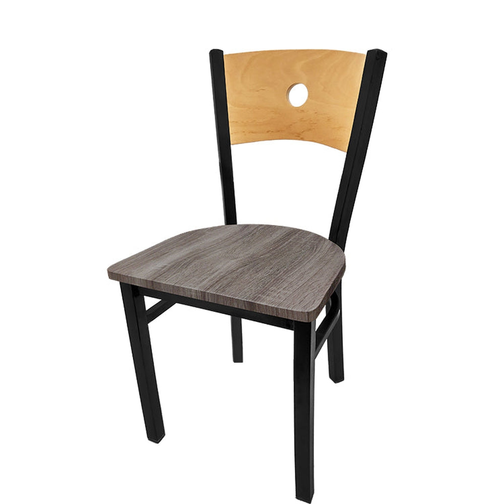 bullseye wood back chair with black frame