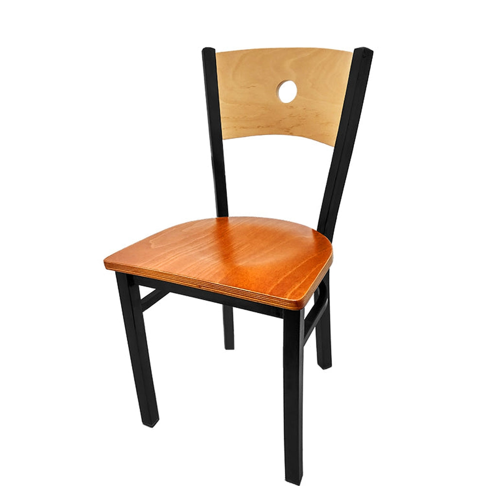 bullseye wood back chair with black frame