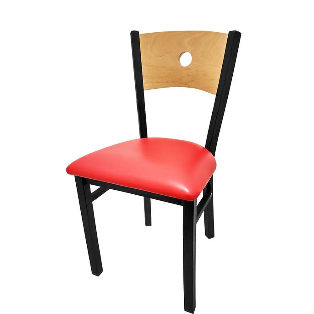 bullseye wood back chair with black frame