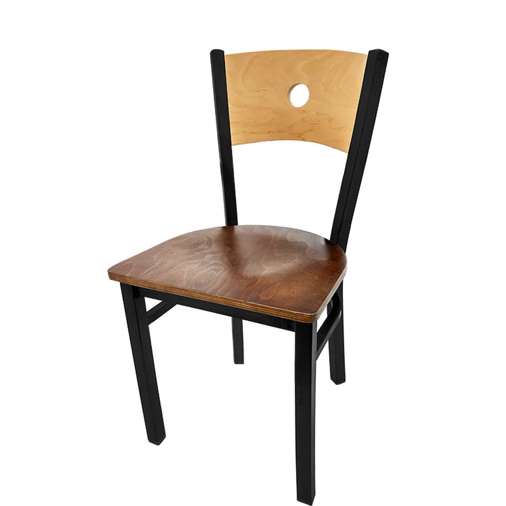 bullseye wood back chair with black frame