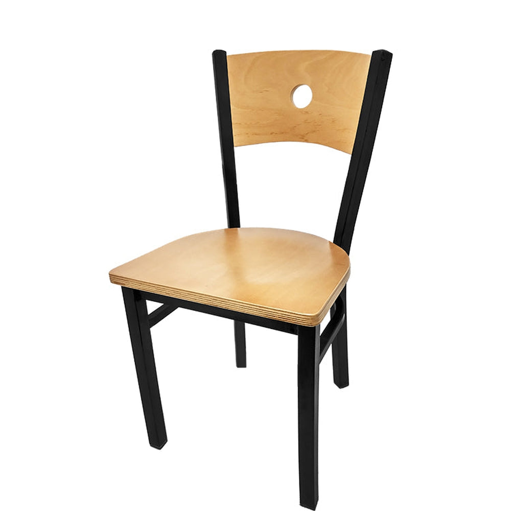 bullseye wood back chair with black frame