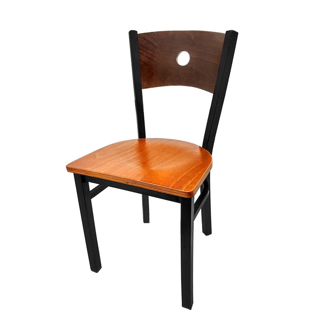 bullseye wood back chair with black frame