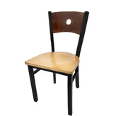 bullseye wood back chair with black frame