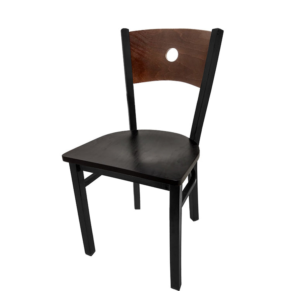 bullseye wood back chair with black frame