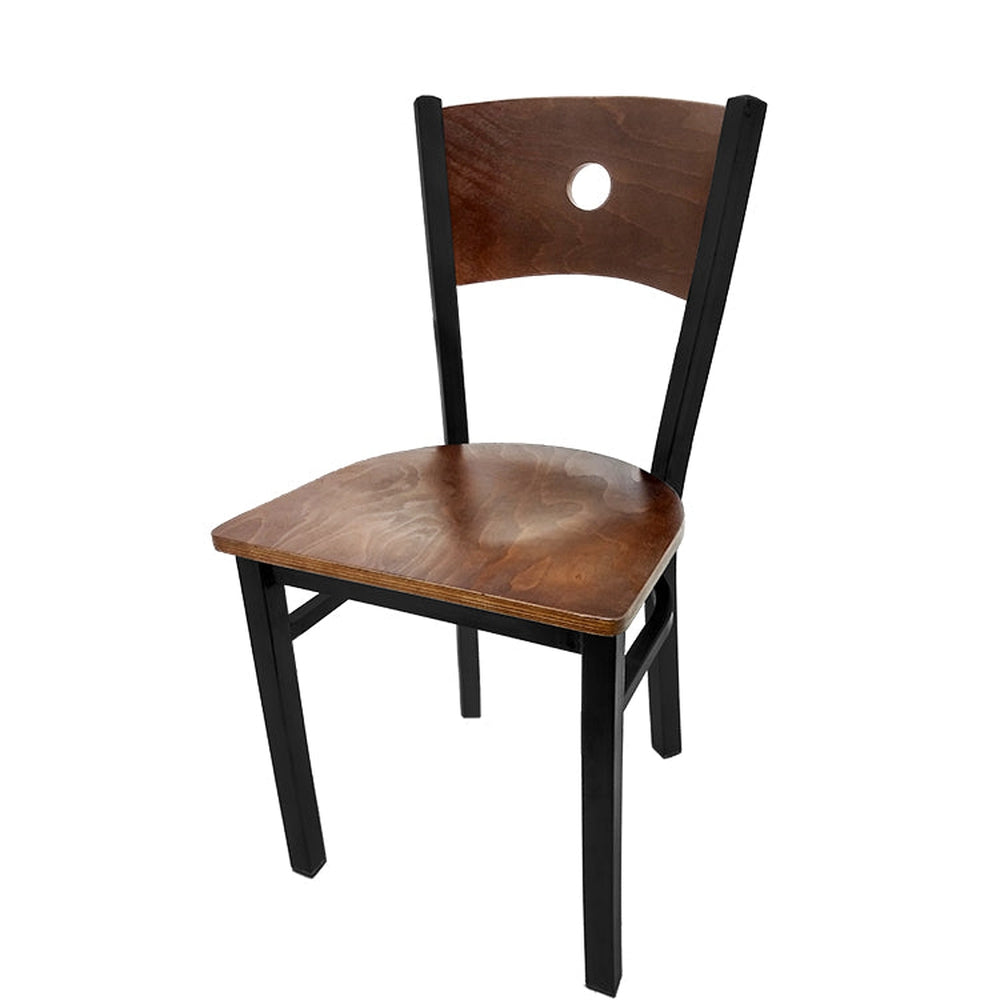 bullseye wood back chair with black frame