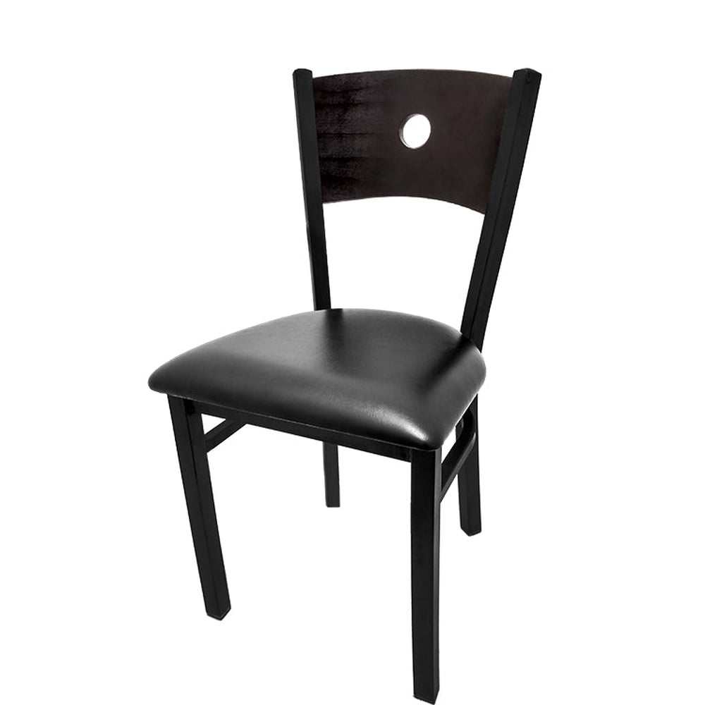 bullseye wood back chair with black frame